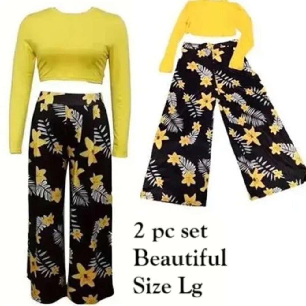 New Gorgeous 2 pc Outfit Wide Leg pants & top Set, Size Large